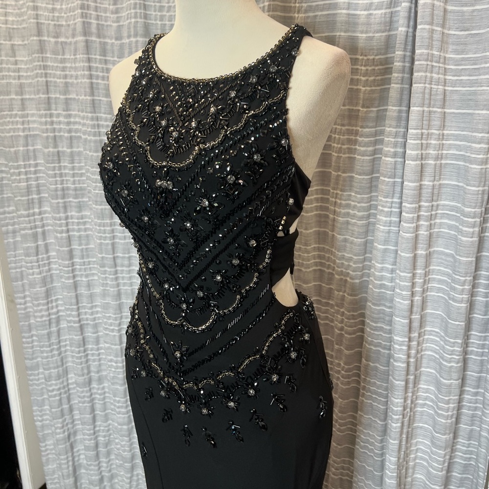 Rachel Allan Black Beaded Prom Dress - Picture 3 of 10